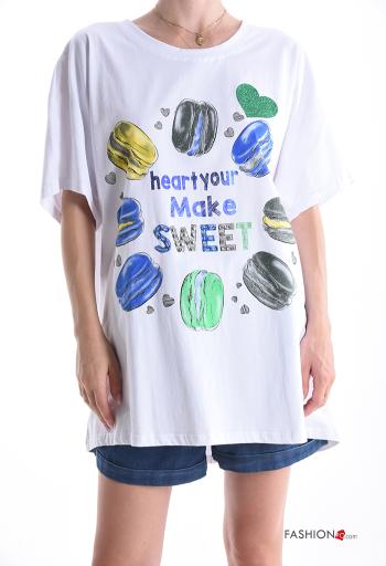 T-shirt in Cotone girocollo oversize maniche corte Fantasia stampata