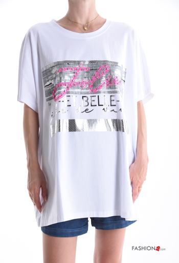 T-shirt in Cotone girocollo oversize maniche corte Fantasia stampata