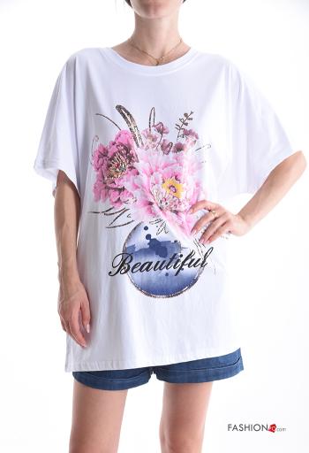 T-shirt de Algodón manga corta extra grande cuello redondo Diseño impreso - ph 1