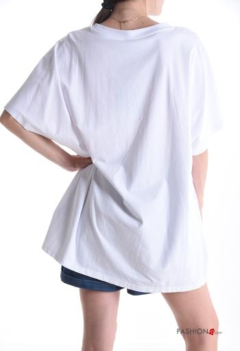 T-shirt de Algodón manga corta extra grande cuello redondo Diseño impreso - ph 2