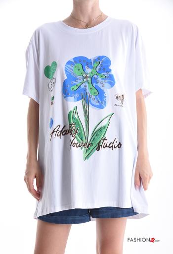 T-shirt in Cotone girocollo oversize maniche corte Fantasia stampata