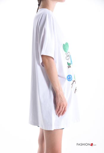 Patterned short sleeve crew neck oversized Cotton T-shirt - ph 3
