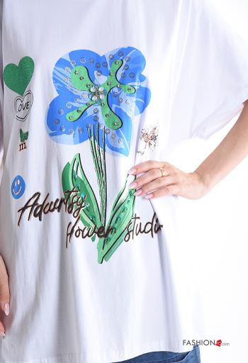 Patterned short sleeve crew neck oversized Cotton T-shirt - ph 4