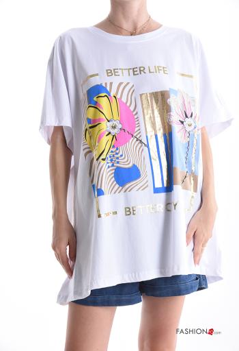 Patterned short sleeve crew neck oversized Cotton T-shirt