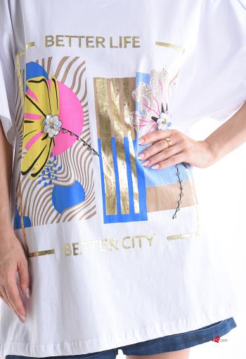 T-shirt in Cotone girocollo oversize maniche corte Fantasia stampata - ph 4