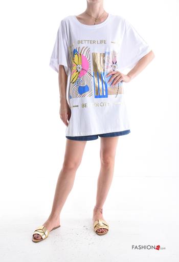 T-shirt in Cotone girocollo oversize maniche corte Fantasia stampata - ph 5
