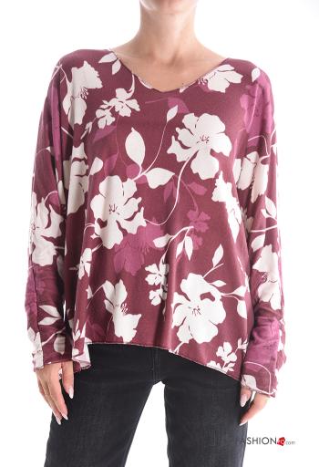 Floral Long sleeved top with v-neck