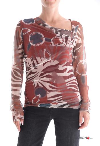 Abstract print tulle Long sleeved top