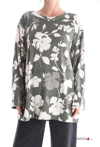 Maglietta a manica lunga oversize girocollo Fantasia floreale