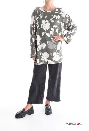 Maglietta a manica lunga oversize girocollo Fantasia floreale - ph 5