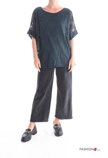 Blusa girocollo pizzo maniche corte Fantasia ricamata con fodera - ph 5