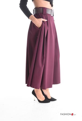 hoher Taille Weiter- Rock mit Gürtel mit Taschen - ph 3