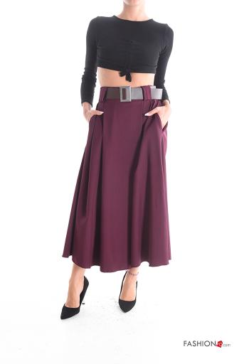 hoher Taille Weiter- Rock mit Gürtel mit Taschen - ph 5