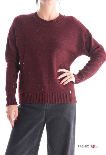 Camisola manga comprida gola redonda com lantejoulas