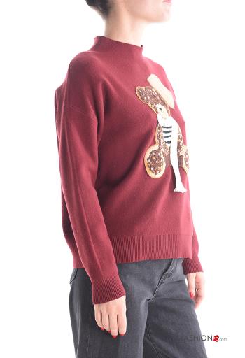 Pull manches longues Imprimé animal à col roulé avec strass - ph 3