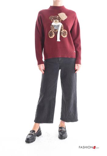 Pull manches longues Imprimé animal à col roulé avec strass - ph 5