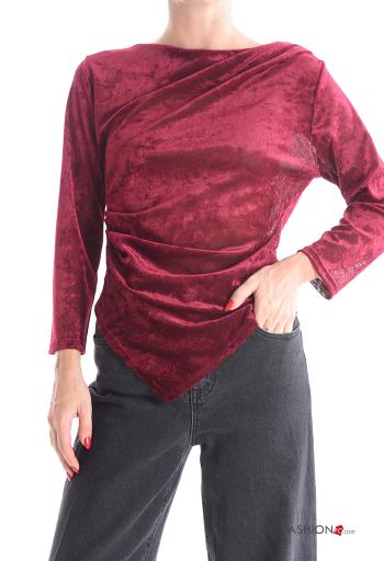 Blusa manga larga cuello redondo de Terciopelo asimetrico