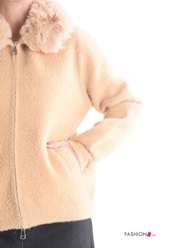 Gilet fourrure synthétique manches longues avec poches avec fermeture éclair - ph 4