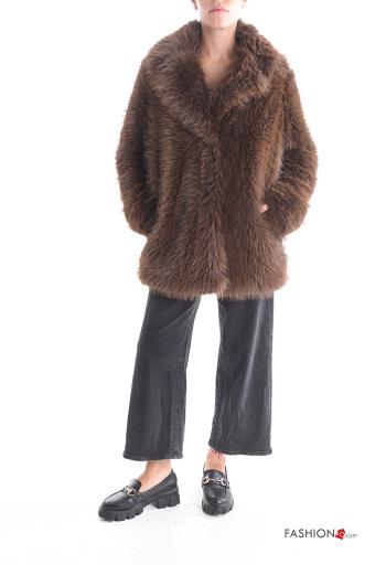 Casaco pelo sintético com botões com bolsos com forro - ph 5