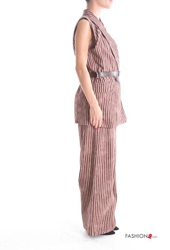 Conjunto sem mangas às riscas com elástico com forro com cinto com bolsos com botões - ph 3