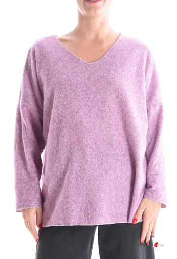 Jersey manga larga De lurex largo con cuello en v