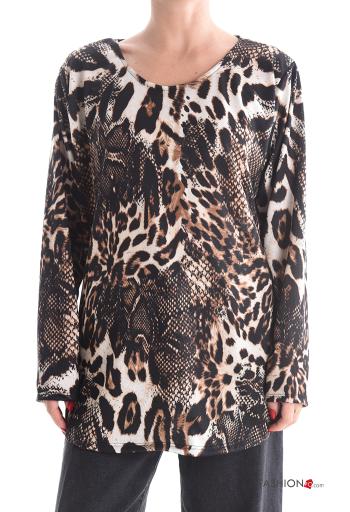 Blusa de Mezcla de Lana manga larga cuello redondo Estampado mixto