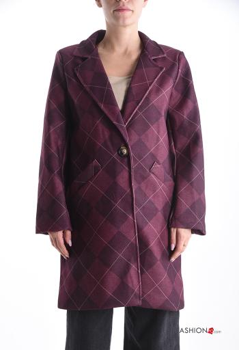 Cappotto maniche lunghe Fantasia geometrica con fodera con bottoni con tasche - ph 1