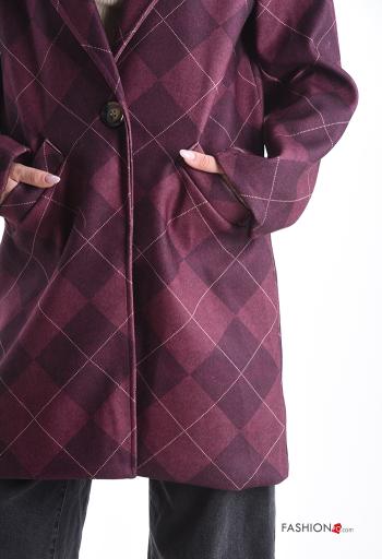 Cappotto maniche lunghe Fantasia geometrica con fodera con bottoni con tasche - ph 4