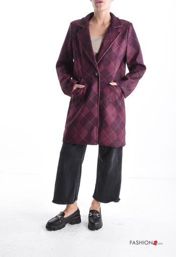 Cappotto maniche lunghe Fantasia geometrica con fodera con bottoni con tasche - ph 5