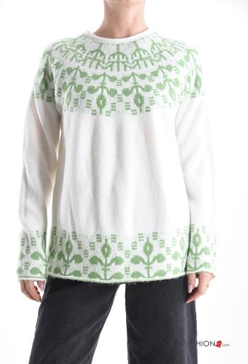 Embroidered long sleeve crew neck Wool Mix Sweater