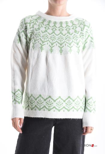 Maglione in Misto Lana maniche lunghe girocollo Fantasia ricamata - ph 1