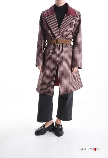 faux leather Coat with belt with pockets with buttons