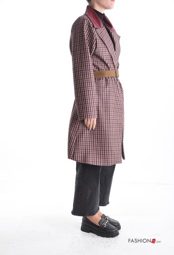 faux leather Coat with belt with pockets with buttons - ph 3
