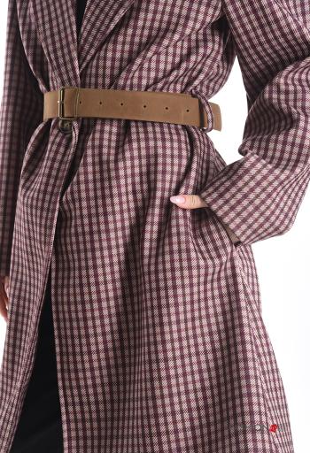 faux leather Coat with belt with pockets with buttons - ph 4