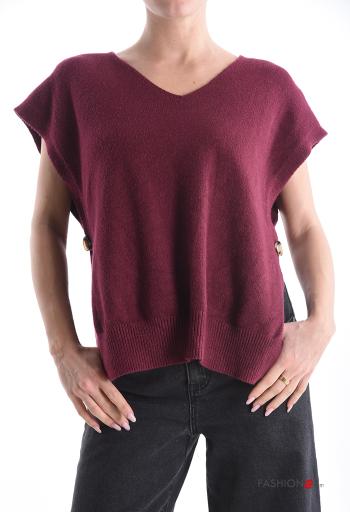 Pull manches courtes à col en V avec fonte à boutons