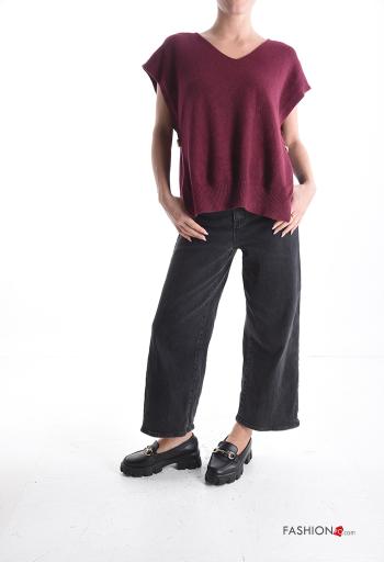 Maglione maniche corte con spacco con bottoni scollo a V - ph 5