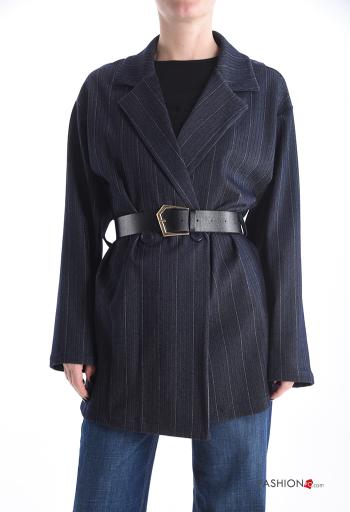 Giacca maniche lunghe Fantasia righe con spacco senza fodera con cintura con bottoni - ph 1