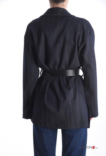 Giacca maniche lunghe Fantasia righe con spacco senza fodera con cintura con bottoni - ph 2