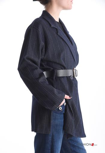 Giacca maniche lunghe Fantasia righe con spacco senza fodera con cintura con bottoni - ph 3