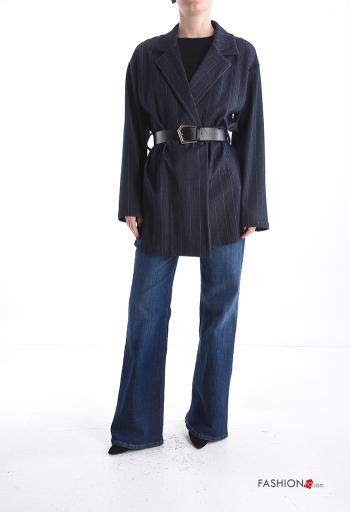 Giacca maniche lunghe Fantasia righe con spacco senza fodera con cintura con bottoni - ph 5