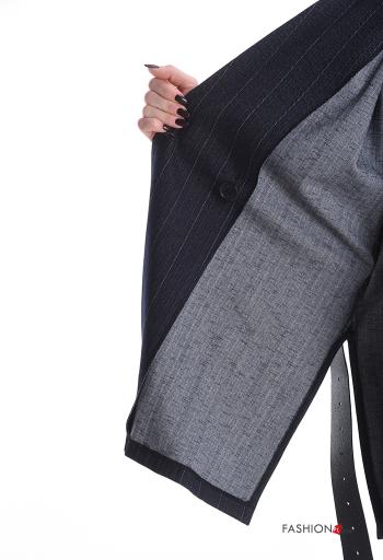 Giacca maniche lunghe Fantasia righe con spacco senza fodera con cintura con bottoni - ph 6