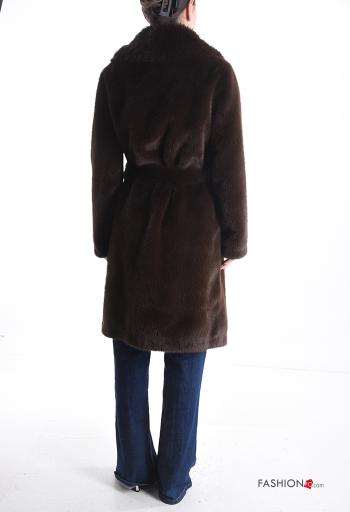 Cappotto pelliccia sintetica con bottoni con cintura con tasche - ph 2