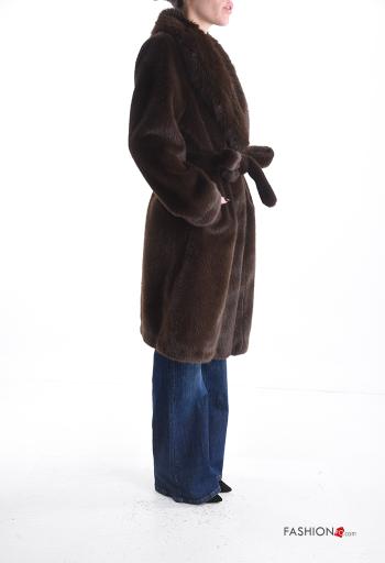 Cappotto pelliccia sintetica con bottoni con cintura con tasche - ph 3