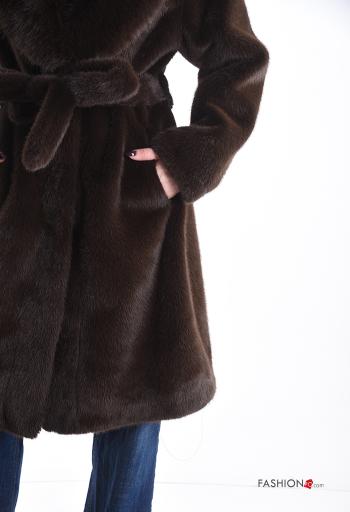 Cappotto pelliccia sintetica con bottoni con cintura con tasche - ph 4