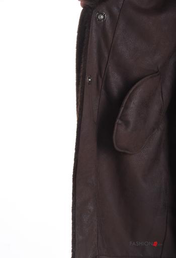 Cappotto pelliccia sintetica con bottoni con cintura con tasche - ph 5
