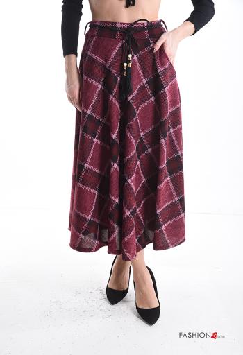 Tartan full Skirt with belt with string with pockets
