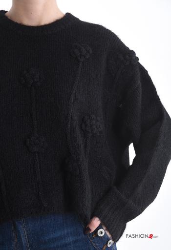 Besticktes Muster lange ärmel u-boot ausschnitt Strickpullover aus Wollmischung - ph 4