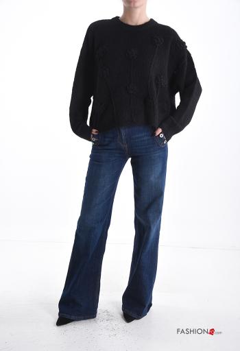 Besticktes Muster lange ärmel u-boot ausschnitt Strickpullover aus Wollmischung - ph 5