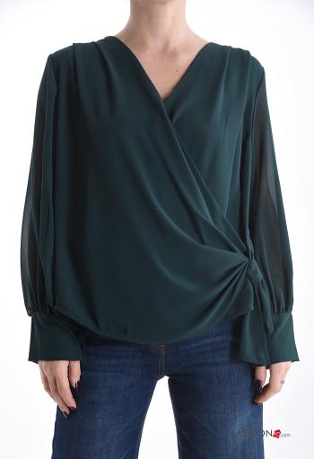 Blusa manga comprida gola V com nó