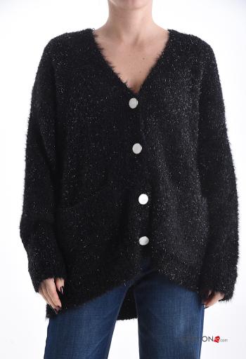 Lurex Strickpullover aus Baumwolle mit Knöpfen mit Taschen - ph 1